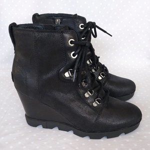 Sorel Women's Joan Uptown Black Oiled Leather Waterproof Lace Up Bootie